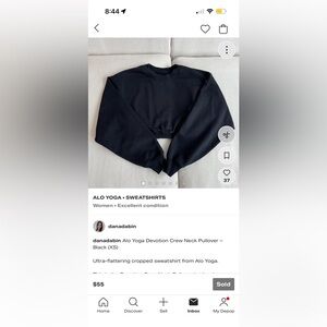 SOLD - Alo Yoga Devotion Crew Neck Pullover – Black (XS)